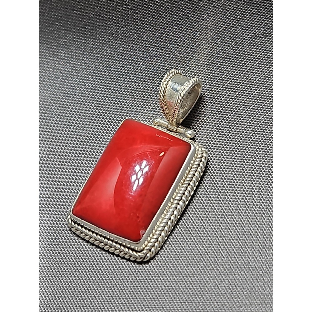 Vintage Sterling Silver Red Coral Pendant 3/4" Native Southwestern Statement